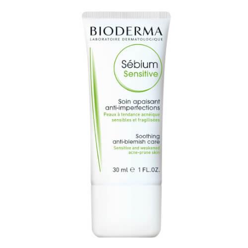 Bioderma Hydratačný upokojujúci krém na pleť vysušenú a podráždenú liečbou akné Sébium Sensitive (Soothing Anti-Blemish Care) 30 ml