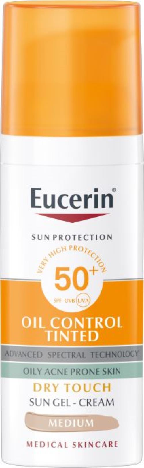 Eucerin Ochranný tónovací a zmatňujúci gélový krém na tvár SPF 50+ Sun (Oil Control Tinted Sun Gel-Cream) 50 ml Medium