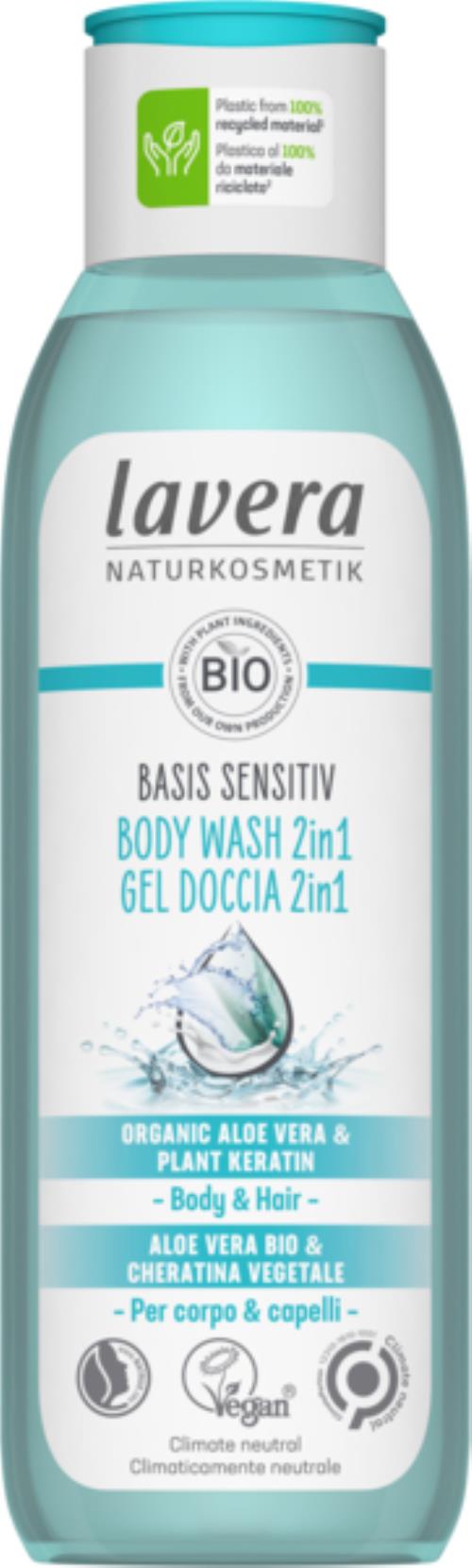 Lavera Sprchový gél na telo a vlasy s neutrálnou prírodnou vôňou pre suchú a citlivú pokožku 2 v 1 Basis sensitiv (Body Wash) 250 ml