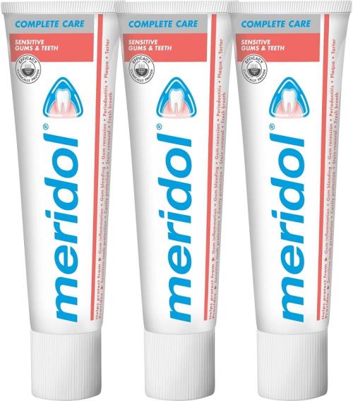 Meridol Zubná pasta na citlivé zuby Complete Care Sensitive Gums & Teeth tripack 3 x 75 ml