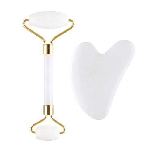 Palsar 7 Masážny valček a doštička Guasha biely jadeit (White Jade Roller & Guasha Set)