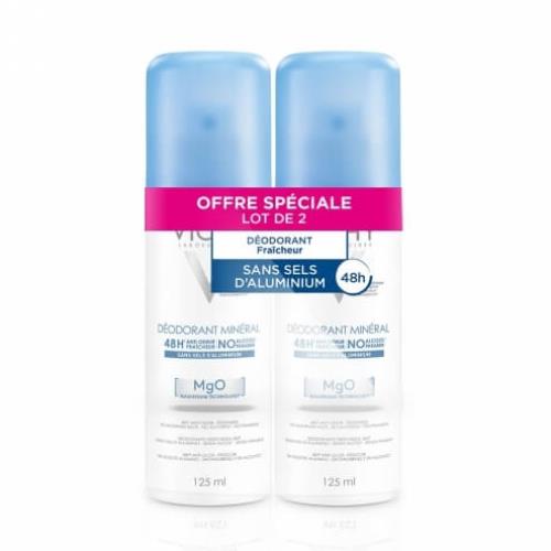Vichy Minerálny dezodorant v spreji 48H (Deodorant Mineral) 2 x 125 ml