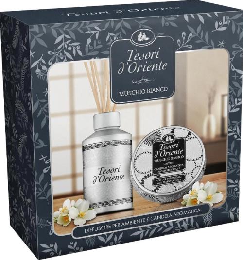 Tesori d'Oriente White Musk - difuzér s vonnými tyčinkami 250 ml + sviečka 109 g